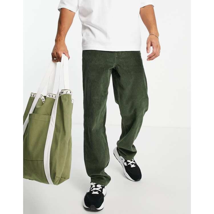 ASOS DESIGN baggy corduroy pants in green