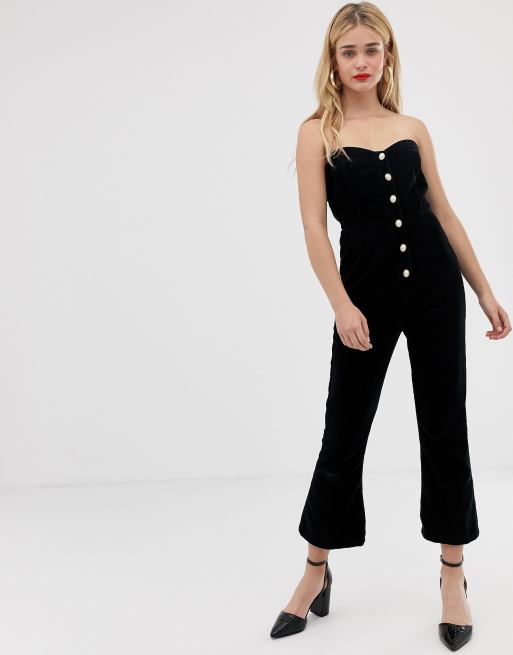 ASOS DESIGN - Corduroy bandeau-jumpsuit met parelknopen | ASOS