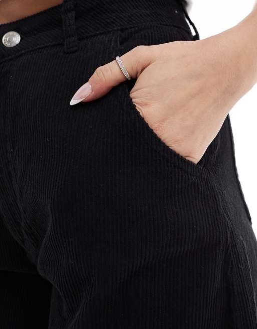 ASOS DESIGN corduroy barrel leg trouser in black, 2 of 5