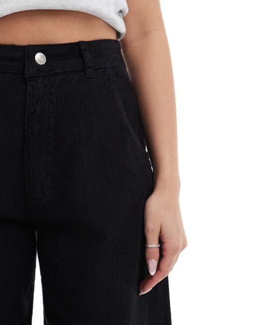 ASOS DESIGN corduroy barrel leg trouser in black, 4 of 5