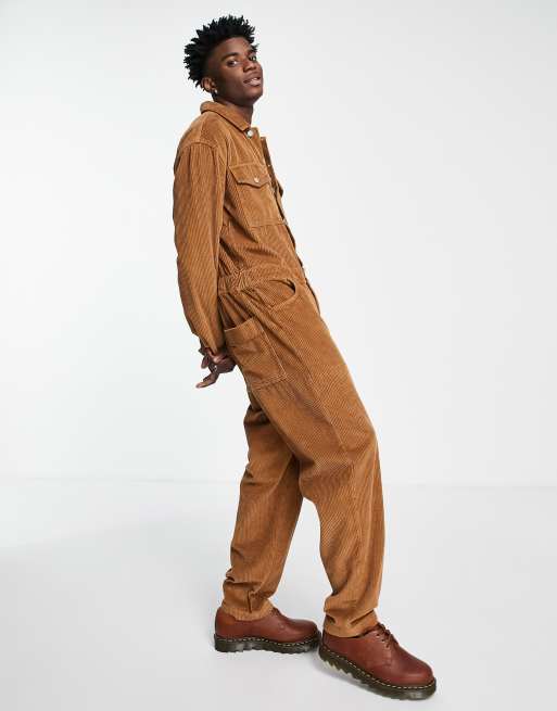 ASOS DESIGN corduroy boilersuit in brown | ASOS