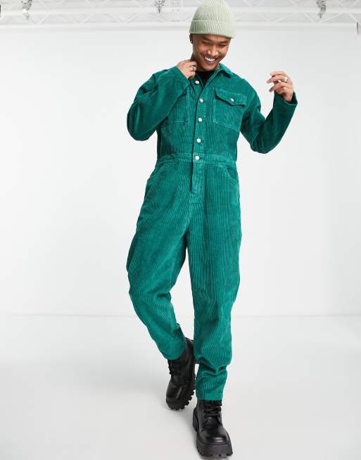 ASOS DESIGN corduroy boilersuit in green