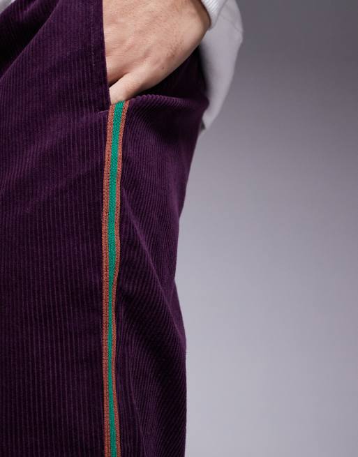 ASOS DESIGN - Corduroy broek met elastische taille en strepen op de zijkant in paars, 3 van 5