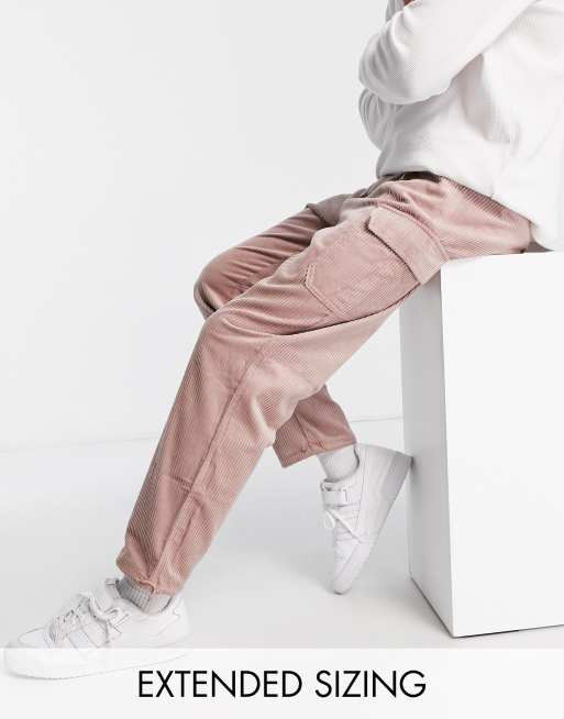 ASOS DESIGN - Corduroy cargobroek met skater pasvorm in roze