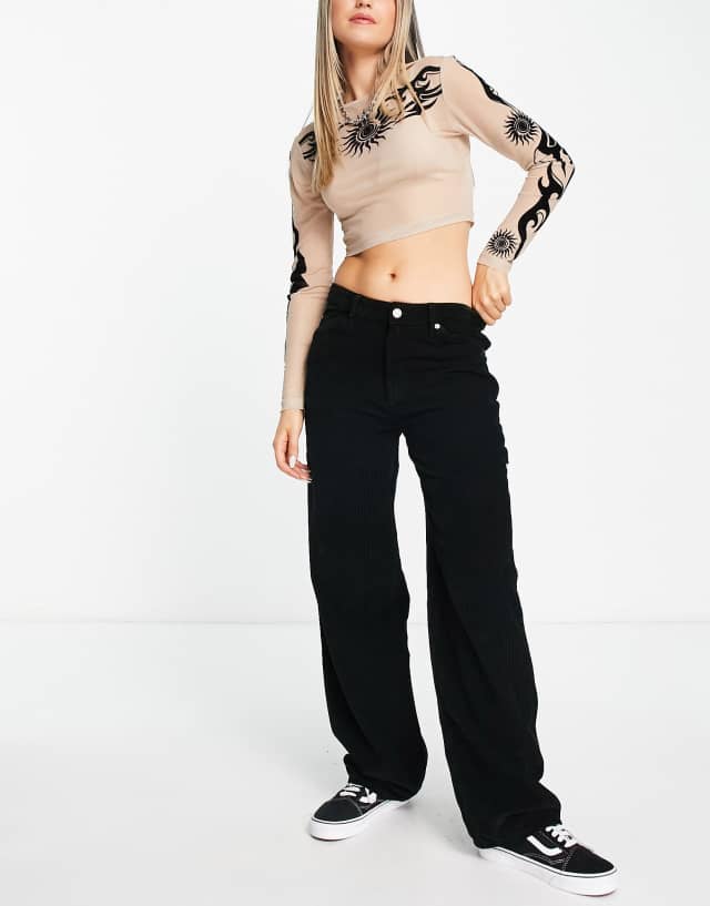 ASOS DESIGN corduroy casual skater pants in black