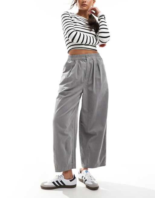 ASOS DESIGN corduroy cropped balloon pants in gray ASOS