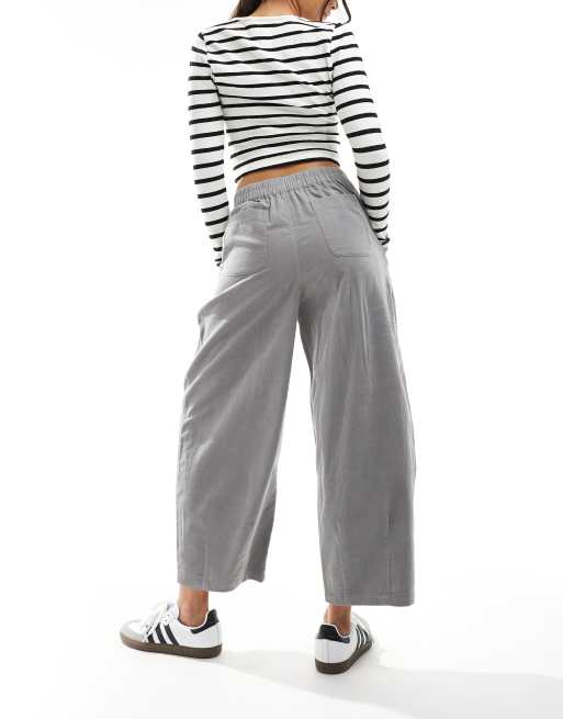 ASOS DESIGN cord cropped balloon trousers in grey