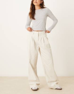 Asos Design Corduroy Cuffed Hem Wide Leg Pants In White