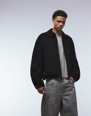 Asos Design Corduroy Harrington Jacket In Blue