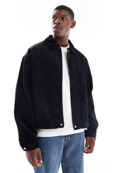 ASOS DESIGN corduroy harrington jacket in black - view 1