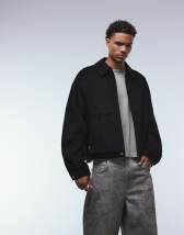 ASOS DESIGN faux leather Harrington jacket in black