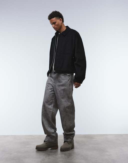 ASOS DESIGN cord harrington jacket in black