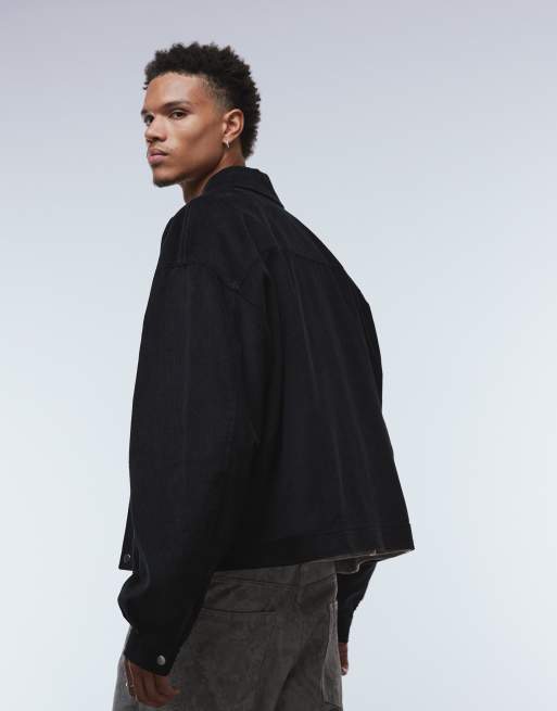 ASOS DESIGN cord harrington jacket in black