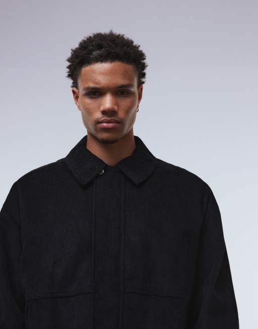 ASOS DESIGN cord harrington jacket in black