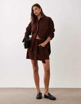 Asos Design Corduroy Mini Skirt In Brown