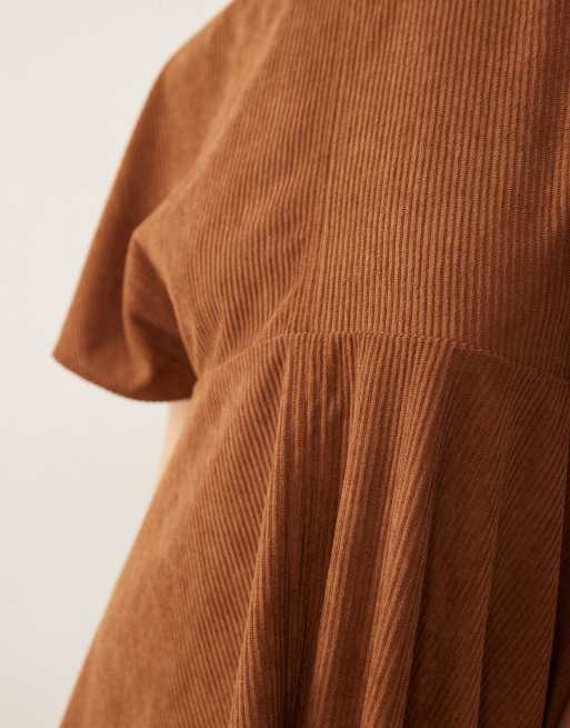 ASOS DESIGN - Corduroy mini T-shirtjurk met stiksels in lichtbruin, 4 van 4