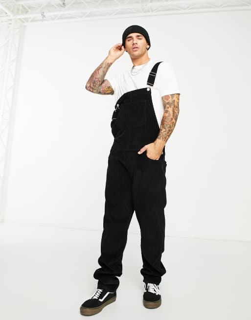 ASOS DESIGN jersey overalls in black with side stripe