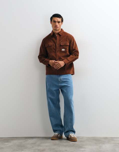 ASOS DESIGN corduroy overshirt met badge in donkerbruin - view 1