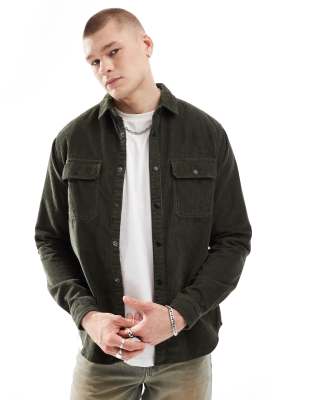 Asos Design Corduroy Overshirt With Snaps In Green