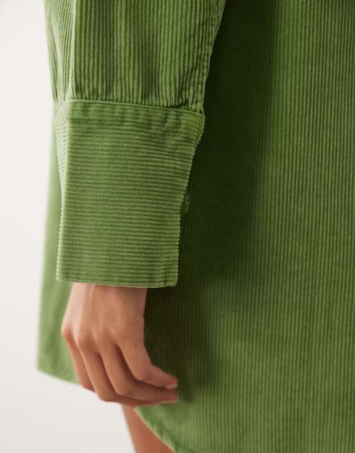 ASOS DESIGN corduroy oversized mini shirt dress in washed green, 3 of 4