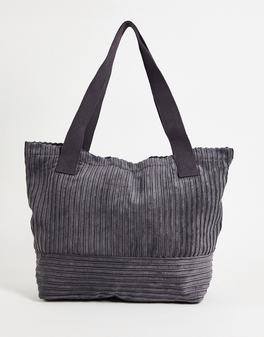 ASOS DESIGN corduroy oversized tote bag in gray-Grey