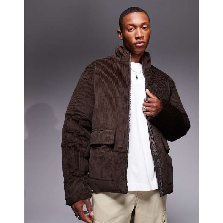 ASOS DESIGN corduroy puffer jacket in brown ASOS