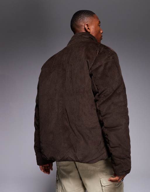 ASOS DESIGN corduroy puffer jacket in brown