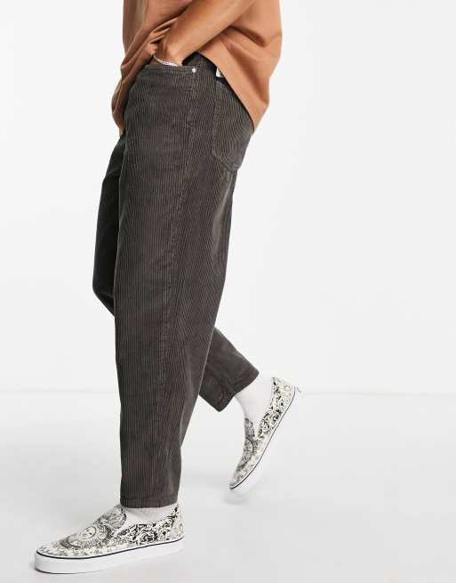 ASOS DESIGN corduroy relaxed tapered jeans in charcoal