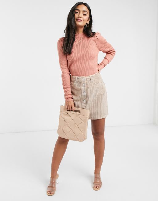 ASOS DESIGN Corduroy rok met knopen in beige ASOS