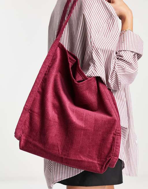 ASOS DESIGN - Corduroy shopper in bordeauxrood 