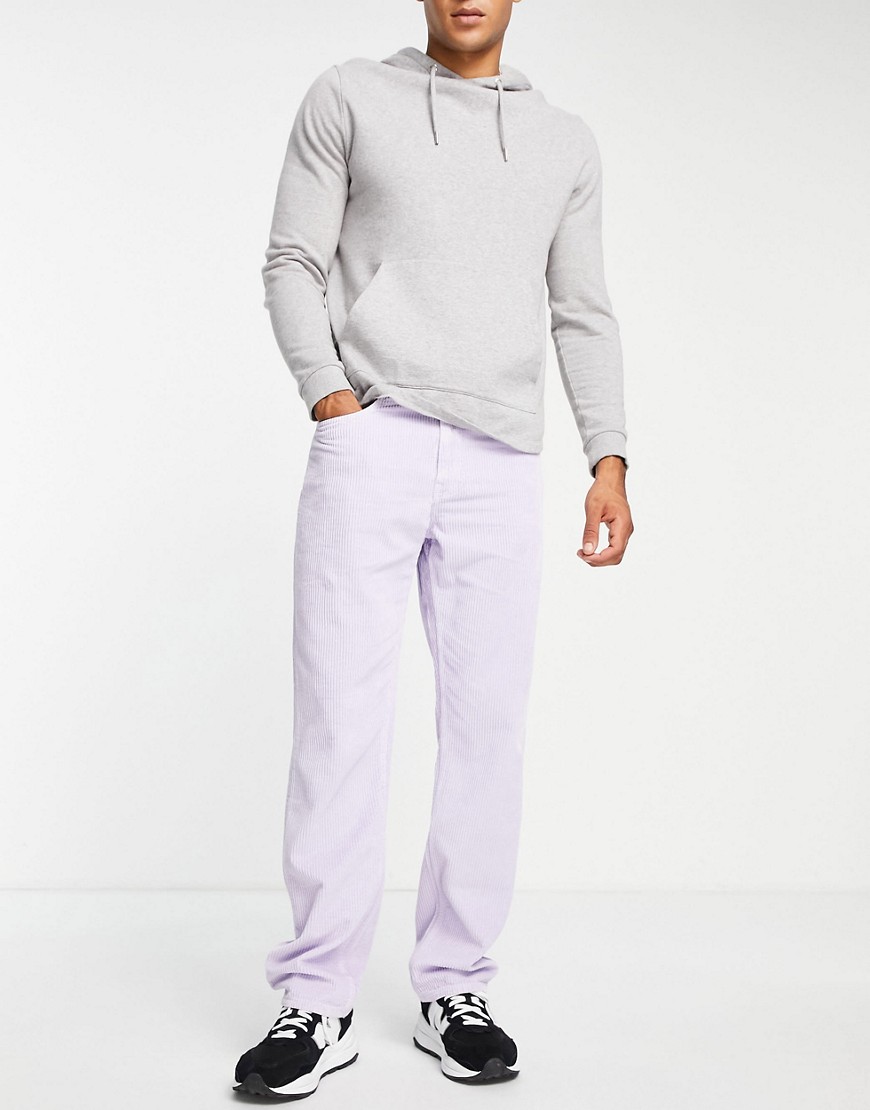 ASOS DESIGN corduroy straight leg jeans in lilac-Purple