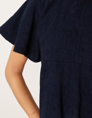 Asos Design Corduroy T-shirt Mini Dress With Stitching Detail In Blue