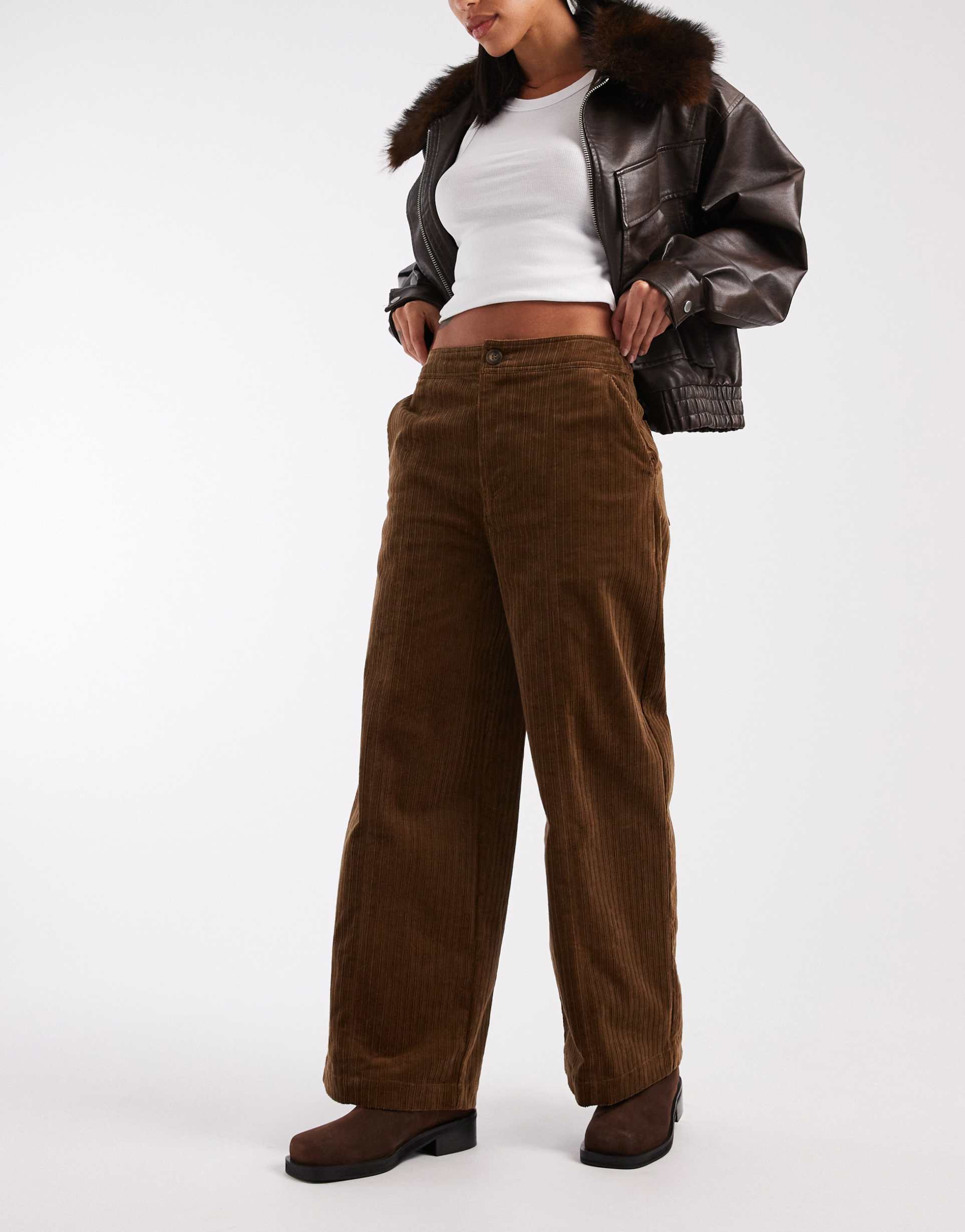 asos design corduroy wide leg ankle grazer pants in biscuit