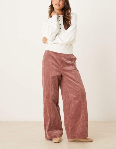 ASOS DESIGN corduroy wide leg ankle grazer pants in rose - view 1