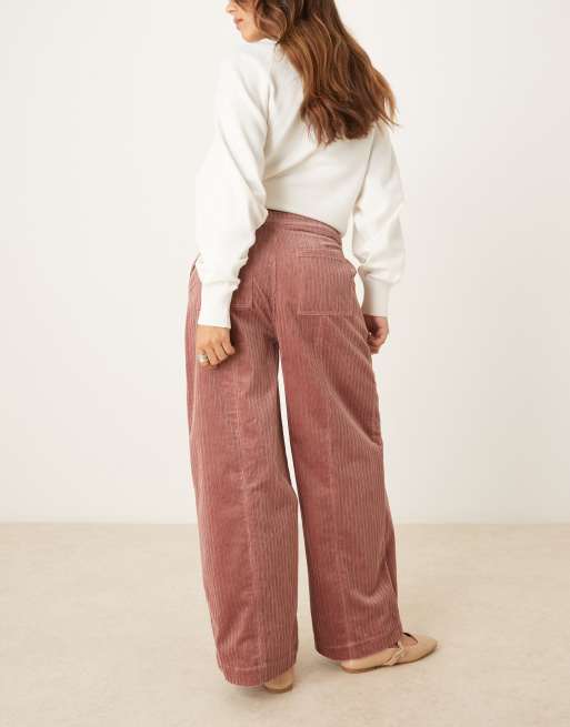 ASOS DESIGN corduroy wide leg ankle grazer pants in rose, 4 of 5