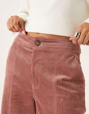 Asos Design Corduroy Wide Leg Cropped Pants In Pink