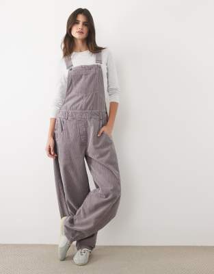 Asos Design Corduroy Wide Leg Overalls In Gray
