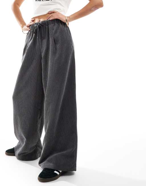 ASOS DESIGN corduroy wide leg pull on pants in gray