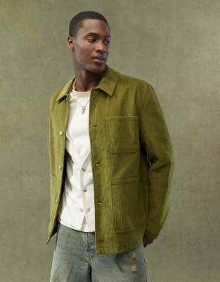 ASOS DESIGN corduroy worker jacket in green