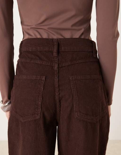 ASOS DESIGN corduroy wrap-over wide leg jeans in chocolate brown, 5 of 5