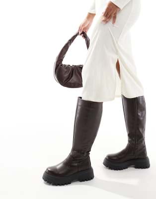 Corey chunky flat knee boots in brown