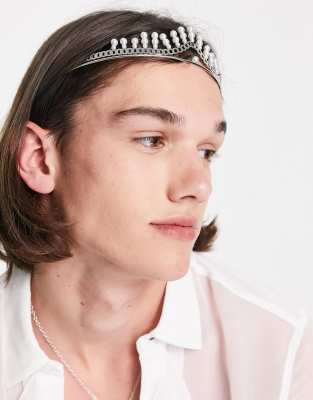 ASOS DESIGN - Coroncina color argento con perle