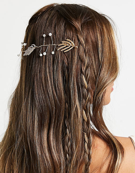 Coroncina per i capelli dorata con perline e foglie in cristallo Asos Donna Accessori Accessori per capelli 