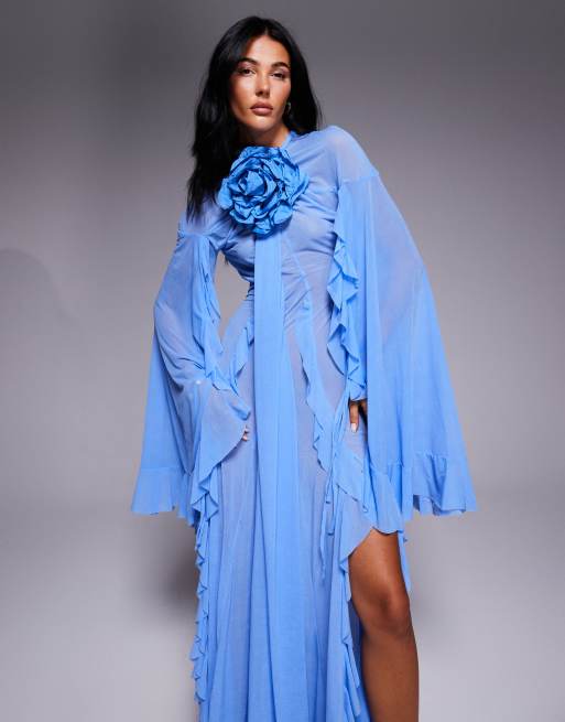 ASOS DESIGN corsage extreme ruffle maxi dress in blue | ASOS