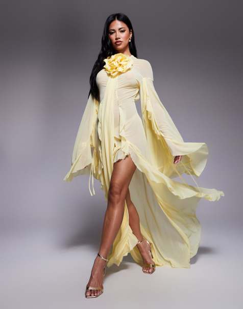 ASOS DESIGN corsage extreme ruffle maxi dress in butter yellow - view 1