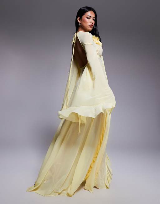 ASOS DESIGN corsage extreme ruffle maxi dress in butter yellow ASOS