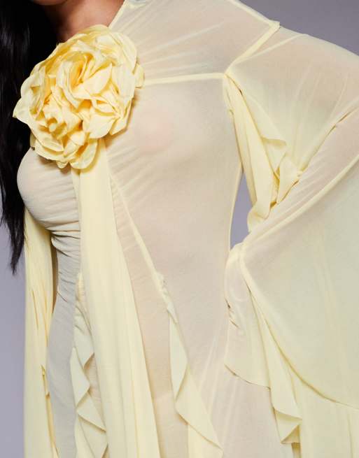 ASOS DESIGN corsage extreme ruffle maxi dress in butter yellow | ASOS