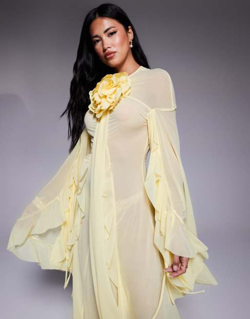 chinese dress ladies Sweet Victorian Ruffles Corset Long Sleeve Wedding Maxi Dress with Wedding Veil, Apricot / Xs