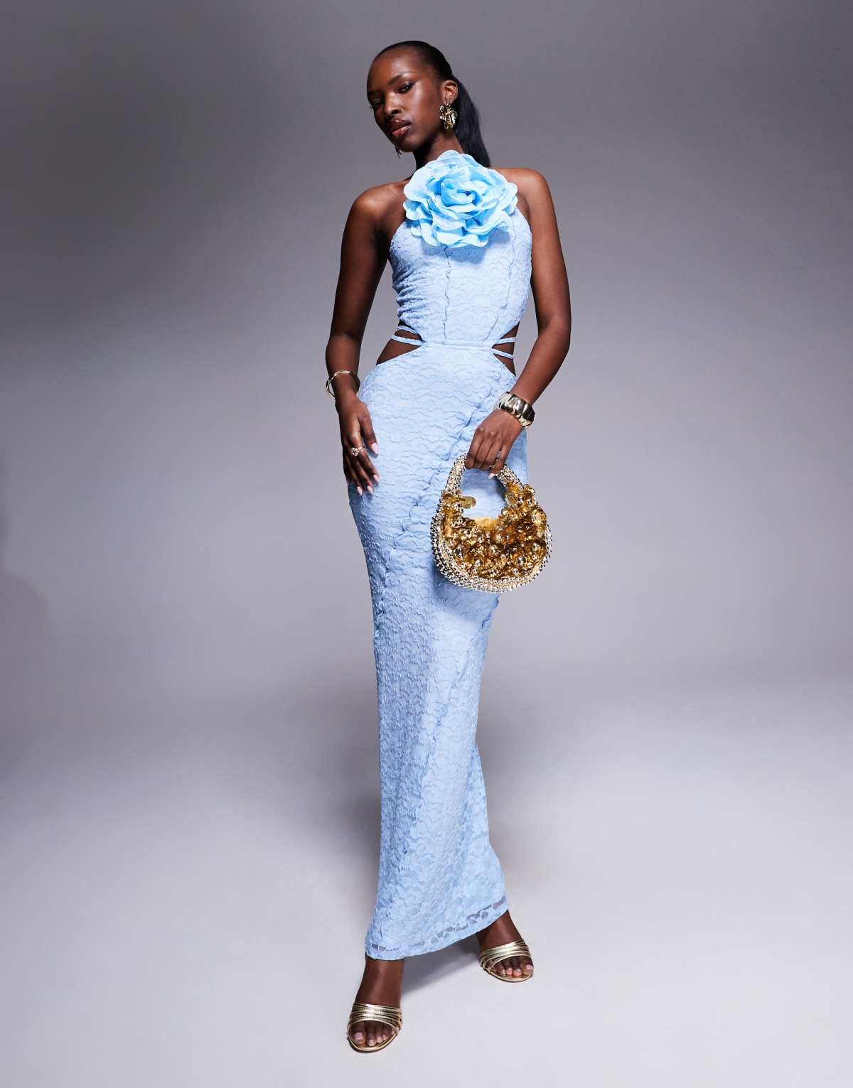 ASOS DESIGN corsage lace maxi dress in blue