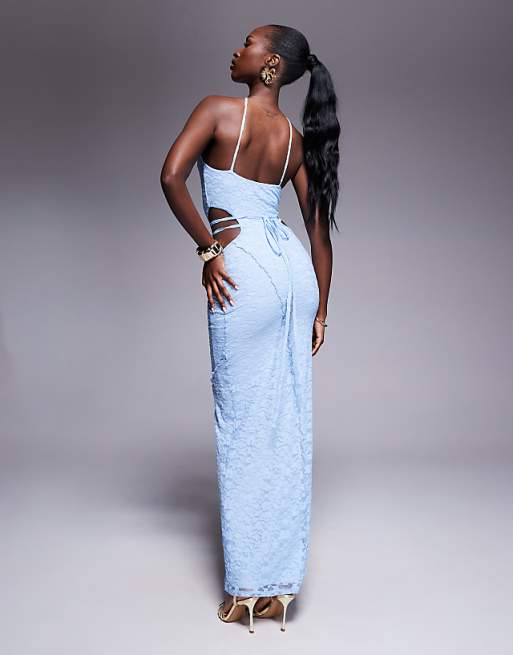 asos corsage cape maxi dress DESIGN satin detail in blue this slim ASOS ASOS DESIGN corsage cape